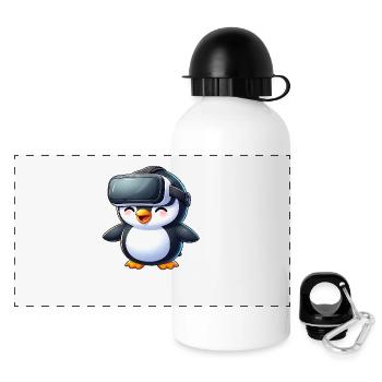 Pinguin VR Gamer Zukunft Science Fiction - Panorama Trinkflasche mit Deckel 500 ml - Weiß - Vorne