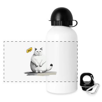 cute white fat cat with speech bubble - Panoramic Thermal Bottle with Lid 500 ml - white - Front
