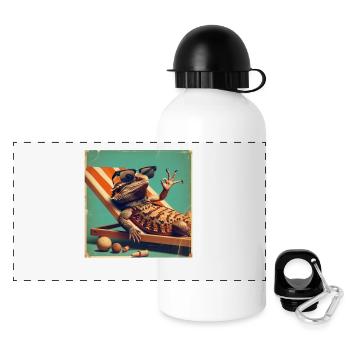 Bartagame - Bearded Dragon Geschenk - Panorama Trinkflasche mit Deckel 500 ml - Weiß - Vorne