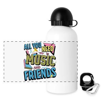 Tout ce dont vous avez besoin, c’est de la musique et des amis Musicien drôle - Gourde panoramique avec couvercle 500 ml - blanc - Devant