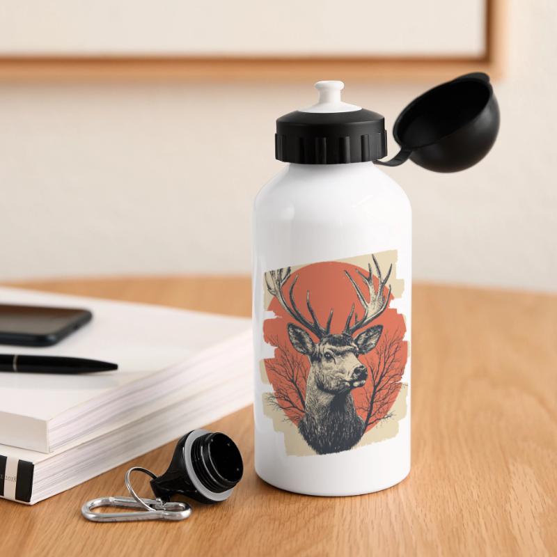 Hirsch mit Geweih Panorama Trinkflasche mit Deckel 500 ml