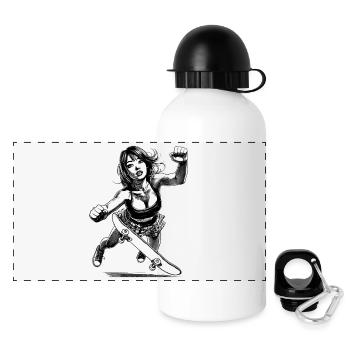 Crash & Rise – Skaterin T-Shirt - Panorama Trinkflasche mit Deckel 500 ml - Weiß - Vorne