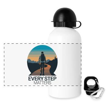 REISE, JEDER SCHRITT ZÄHLT - Panorama Trinkflasche mit Deckel 500 ml - Weiß - Vorne