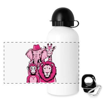 Elefant Affe Löwe Giraffe in Rosa Look mit Stil - Panorama Trinkflasche mit Deckel 500 ml - Weiß - Vorne
