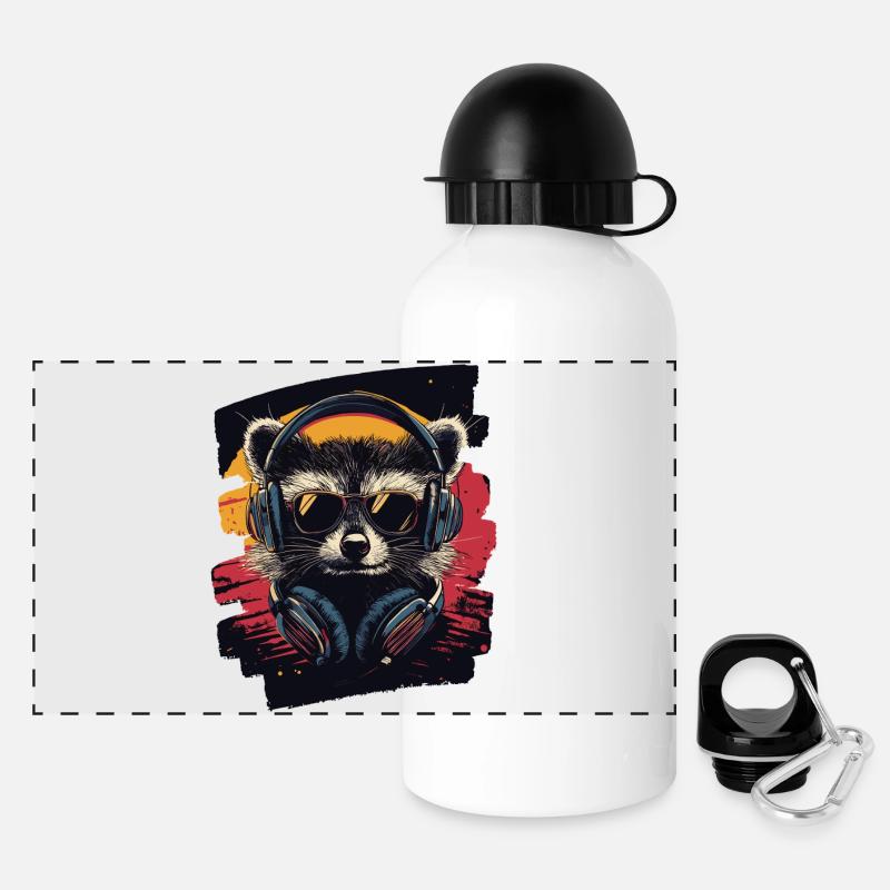 Waschbär - Panorama Trinkflasche mit Deckel 500 ml - Weiß