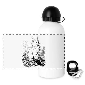 Luchs im Hanf: Wildkatze im Cannabis-Dschungel - Panorama Trinkflasche mit Deckel 500 ml - Weiß - Vorne
