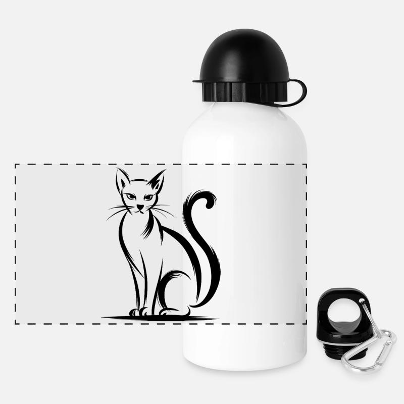 Elegant cat silhouette for cat lovers - Panoramic Thermal Bottle with Lid 500 ml - white