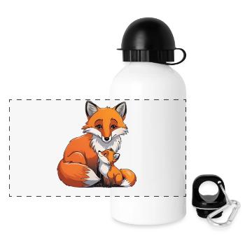 Fuchs Mama und Fuchs Baby - Panorama Trinkflasche mit Deckel 500 ml - Weiß - Vorne