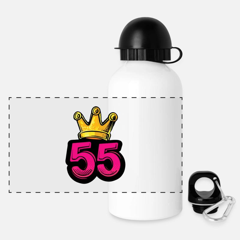 55 Zahl Krone - Panorama Trinkflasche mit Deckel 500 ml - Weiß