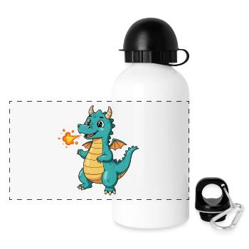 Dino Dessin Animé Dragon Avec Feu - Gourde panoramique avec couvercle 500 ml - blanc - Devant