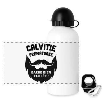 Calvitie prématurée, barbe bien taillée - Gourde panoramique avec couvercle 500 ml - blanc - Devant