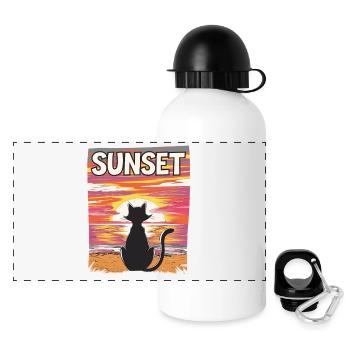 Friedlicher Sonnenuntergang Katze für eine - Panorama Trinkflasche mit Deckel 500 ml - Weiß - Vorne