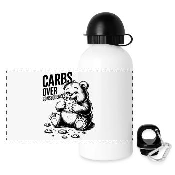 Carbs Over Consequences Bear Illustration - Panoramic Thermal Bottle with Lid 500 ml - white - Front
