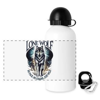 Lone Wolf - kein Rudel, keine Ketten, nur Wild - Panorama Trinkflasche mit Deckel 500 ml - Weiß - Vorne