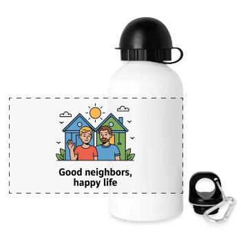 GUTE NACHBARN - Panorama Trinkflasche mit Deckel 500 ml - Weiß - Vorne