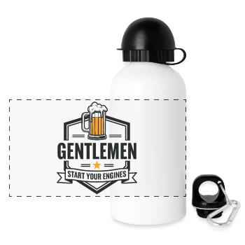 Gentlemen & Bier – Start Your Engines - Panorama Trinkflasche mit Deckel 500 ml - Weiß - Vorne