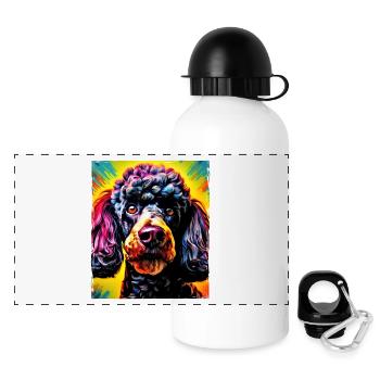 Pudel Hund Porträt - Panorama Trinkflasche mit Deckel 500 ml - Weiß - Vorne