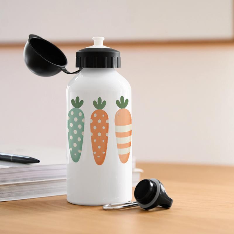 Cute Easter Carrots Pastel Stripe Dots Panoramic Thermal Bottle with Lid 500 ml