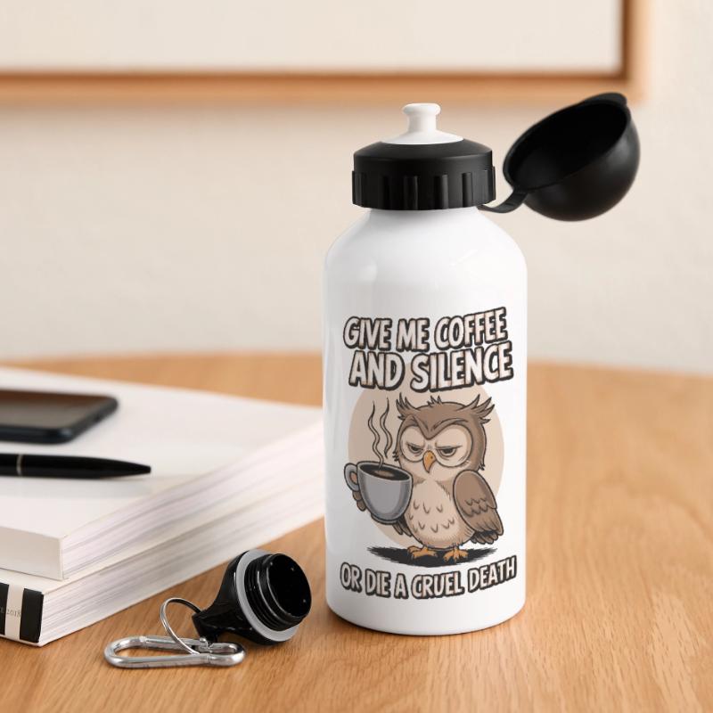 Kaffee Eule - geb mir Kaffee und Stille oder stirb Panorama Trinkflasche mit Deckel 500 ml