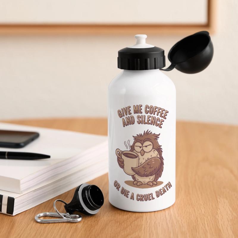 Kaffee Eule - geb mir Kaffee und Stille oder stirb Panorama Trinkflasche mit Deckel 500 ml