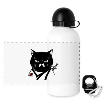 Die Samurai-Katze, die Bushido-Katze - Panorama Trinkflasche mit Deckel 500 ml - Weiß - Vorne