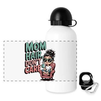 Mom Hair, Don’t Care Lustige Mama mit Dutt - Panorama Trinkflasche mit Deckel 500 ml - Weiß - Vorne