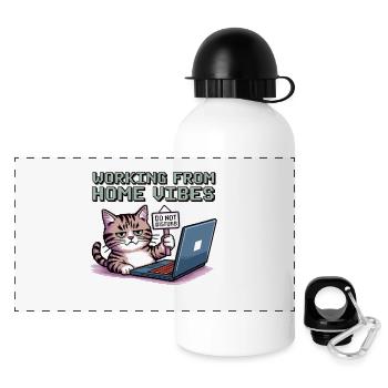 Homeoffice mit Stil und Katze - Panorama Trinkflasche mit Deckel 500 ml - Weiß - Vorne