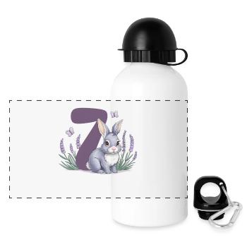 7. Geburtstag 7 Jahre Hase Häschen Lavendel Lila - Panorama Trinkflasche mit Deckel 500 ml - Weiß - Vorne
