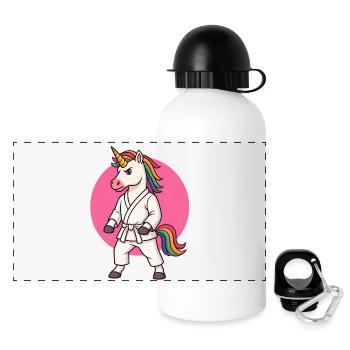 Karate Einhorn Cartoon - Kampfsport - Panorama Trinkflasche mit Deckel 500 ml - Weiß - Vorne