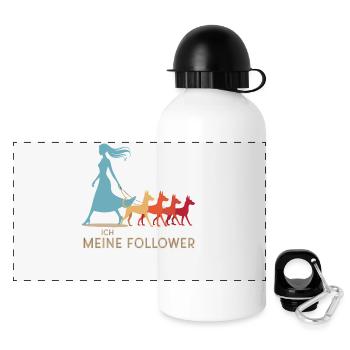 Ich & meine Follower – Hundehumor Design - Panorama Trinkflasche mit Deckel 500 ml - Weiß - Vorne