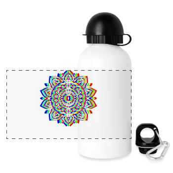 Glitch Mandala – Spirit Design - Panorama Trinkflasche mit Deckel 500 ml - Weiß - Vorne