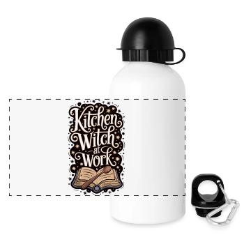 Küchenhexe bei der Arbeit - Panorama Trinkflasche mit Deckel 500 ml - Weiß - Vorne
