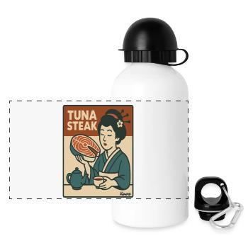 Geisha mit Thunfisch Steak Retro Japan Stil - Panorama Trinkflasche mit Deckel 500 ml - Weiß - Vorne