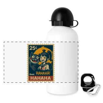 Girl with yokai cat and full moon - Panoramic Thermal Bottle with Lid 500 ml - white - Front