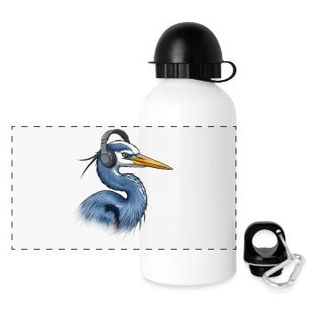 Heron with headphones - Panoramic Thermal Bottle with Lid 500 ml - white - Front
