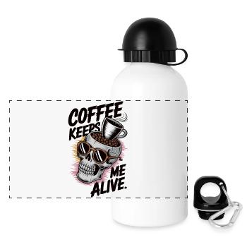 Chemise de café drôle avec tête de mort et tasse - Gourde panoramique avec couvercle 500 ml - blanc - Devant
