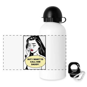 I Want to Call Him Daddy – Crying Woman Pop Art De - Panorama Trinkflasche mit Deckel 500 ml - Weiß - Vorne
