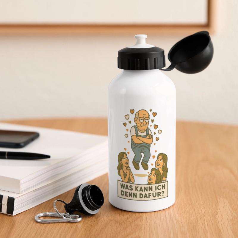Grantiger Mann wird verehrt schwebt mit Herzchen Panorama Trinkflasche mit Deckel 500 ml