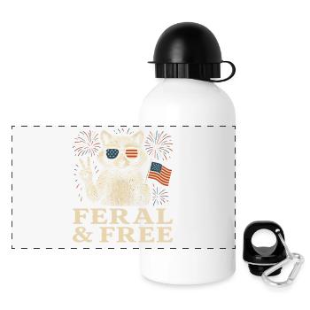 Feral & Free Raccoon USA Patriotic - Panoramic Thermal Bottle with Lid 500 ml - white - Front