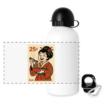 Geisha in kimono with noodle bowl on postage stamp - Panoramic Thermal Bottle with Lid 500 ml - white - Front