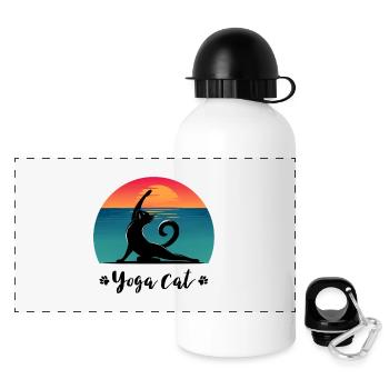 Chat de yoga - Gourde panoramique avec couvercle 500 ml - blanc - Devant