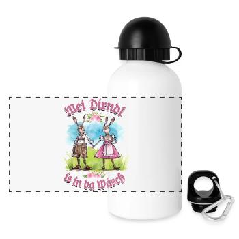 Mei Dirndl is in da Wäsch - Dirndl Ersatz, Tracht - Panoramic Thermal Bottle with Lid 500 ml - white - Front