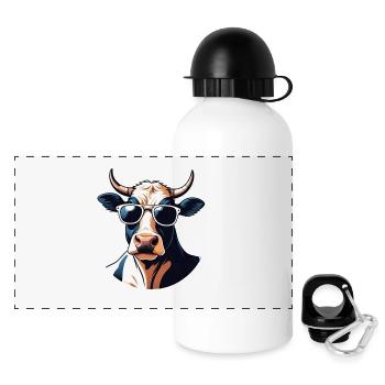 Lässige Kuh mit Sonnenbrille - Panorama Trinkflasche mit Deckel 500 ml - Weiß - Vorne