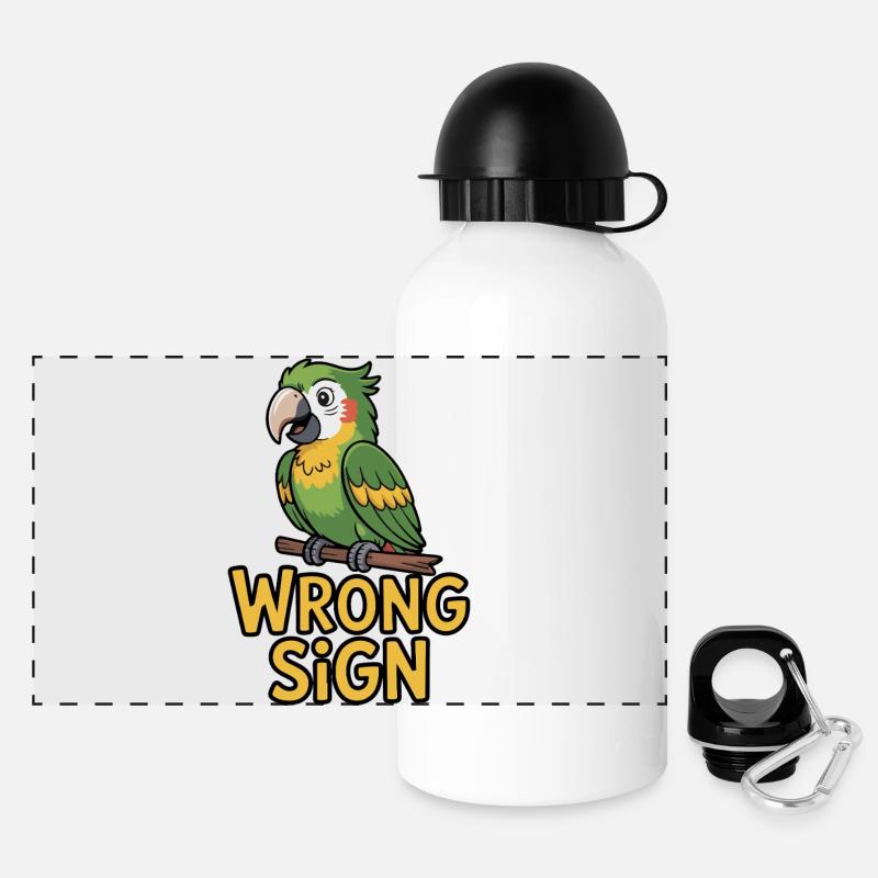 Humorous Parrot Cartoon with Wrong Sign - Panoramic Thermal Bottle with Lid 500 ml - white