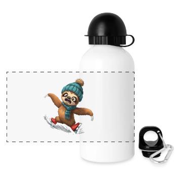 Eisläufer Faultier mit Mütze - Panorama Trinkflasche mit Deckel 500 ml - Weiß - Vorne