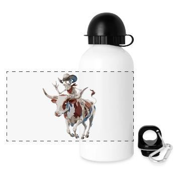 Skelett Cowboy auf Bullenritt - Panorama Trinkflasche mit Deckel 500 ml - Weiß - Vorne