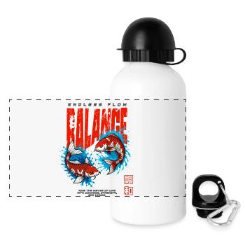 Poisson Koi - Équilibre - Gourde panoramique avec couvercle 500 ml - blanc - Devant