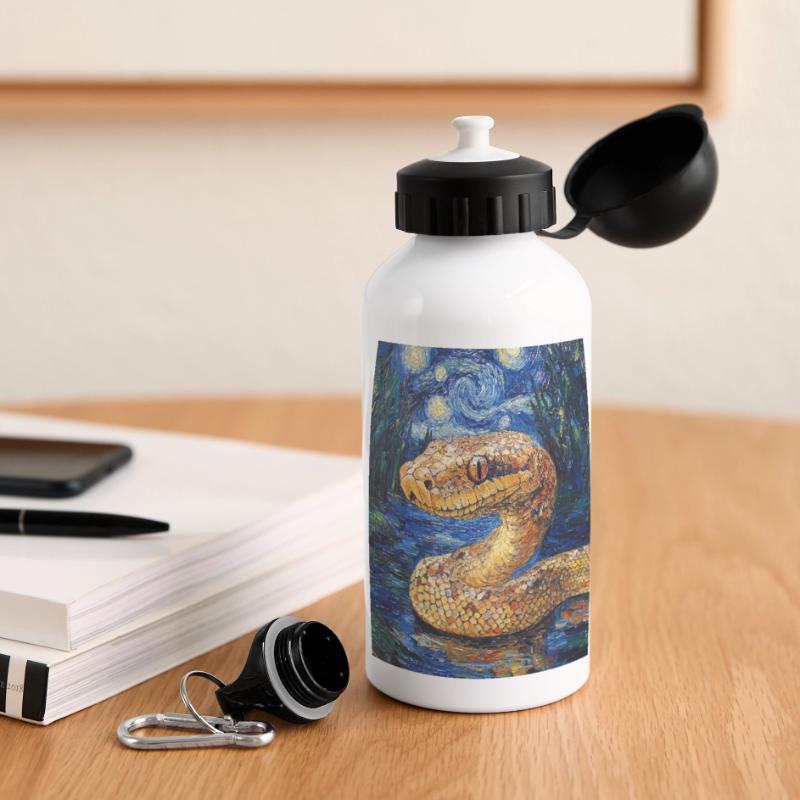 Snake Python Van Gogh Style Starry Night Panoramic Thermal Bottle with Lid 500 ml