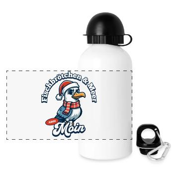 Fischbrötchen & Meer Möwe mit Weihnachtsmütze - Panorama Trinkflasche mit Deckel 500 ml - Weiß - Vorne