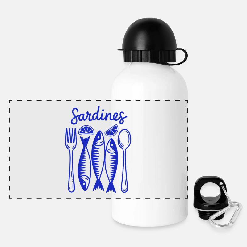 Sardines Feast Blue Illustration - Panoramic Thermal Bottle with Lid 500 ml - white